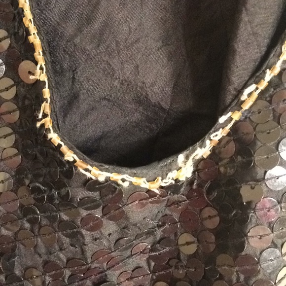 Black sequin evening top Gold silver floral beads - Picture 6 of 8